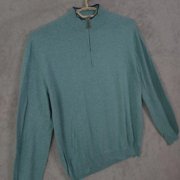 Johnnie O Quarter Zip Sweater Cotton Silk Blend Athleisure Size M Green Golf - Picture 9 of 14